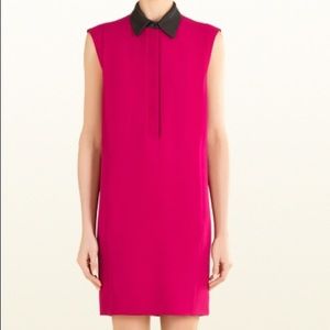 Gucci Fuchsia Dress w/leather collar accent